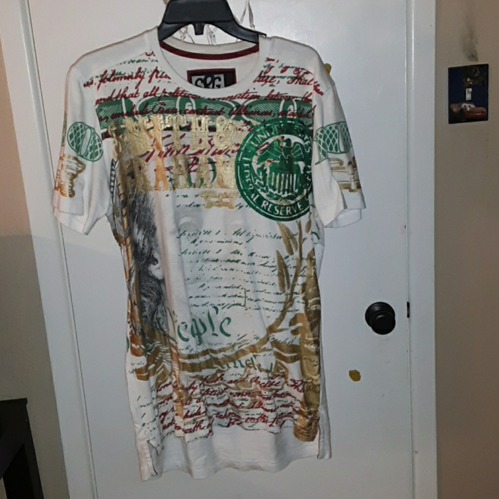 S&G Apparel shirt resembling a $100 bill.